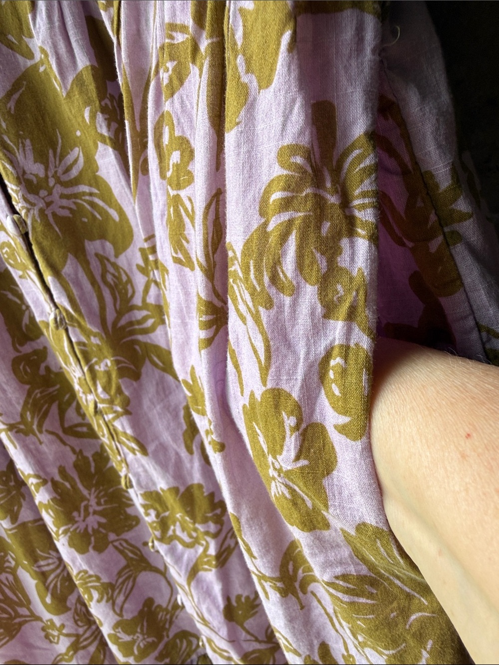 Anthropologie Peregrine Midi Dress Smocked Bodice V-Neck Button Front Pockets L - Picture 10 of 16